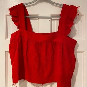 NEW IN Red Cotton Ruffle Strap Top – Size Large